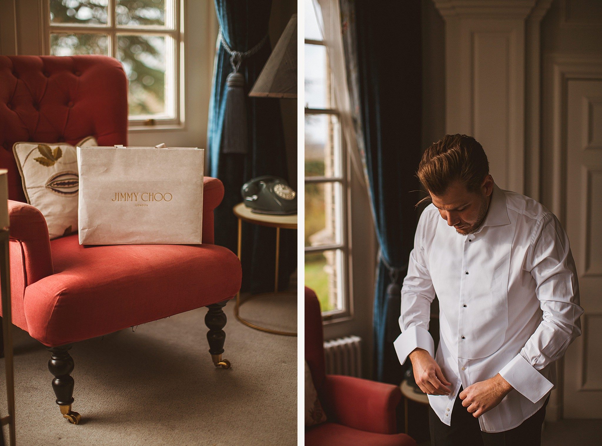 Groom at Wedding getting dressed