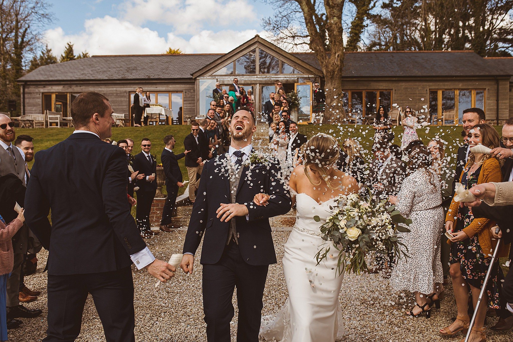 Bride and Groom in Confetti